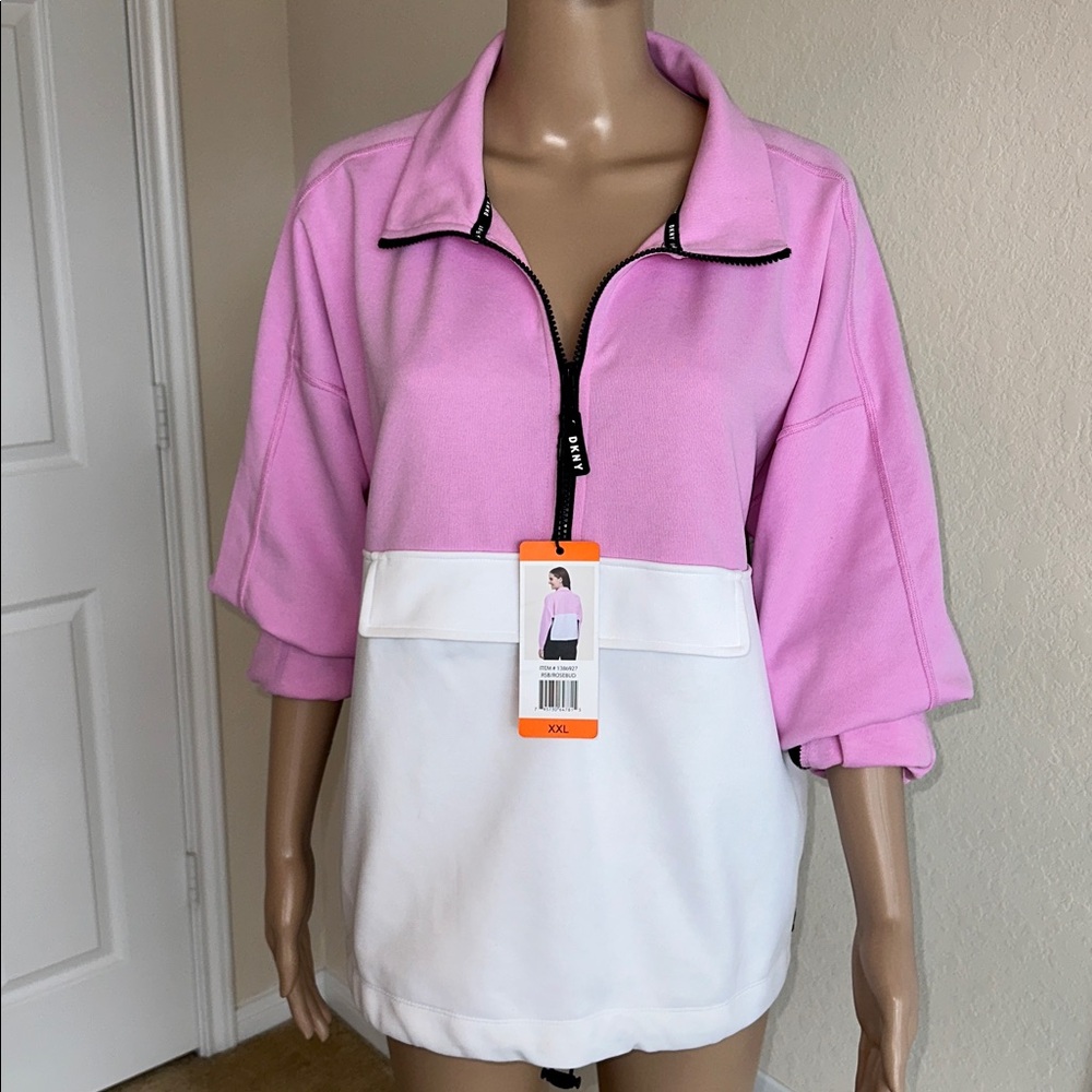 NWT DKNY Pink and White Half-Zip Top Size XXL - Picture 5 of 15